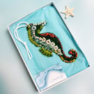 Textured Fused Glass Hanging Seahorse with Orange