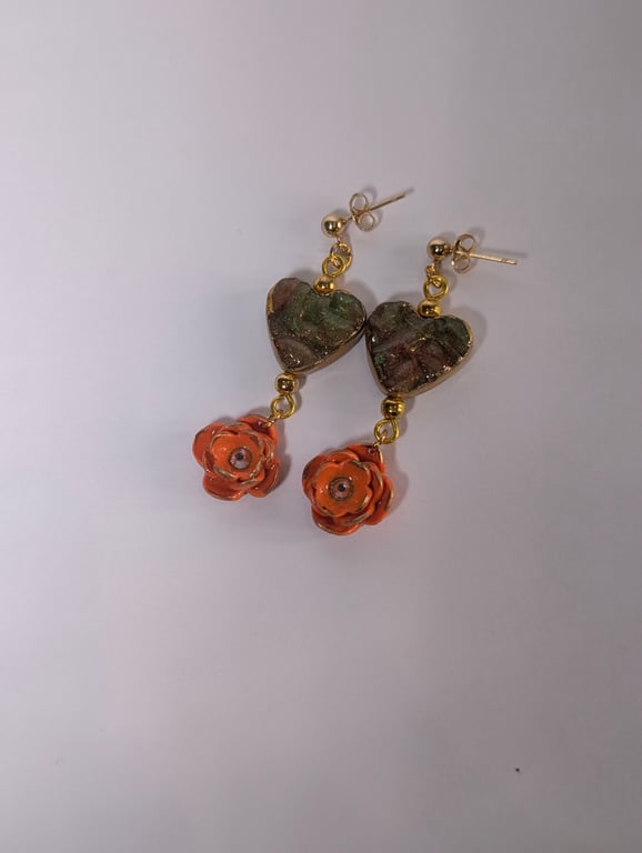 Textured heart and flower shaped handmade polymer clay Earrings 