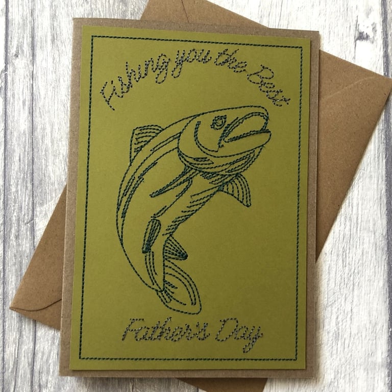 Fishing Trout  5x7 Any Occasion Personalised Handmade Machine Embroidered Card