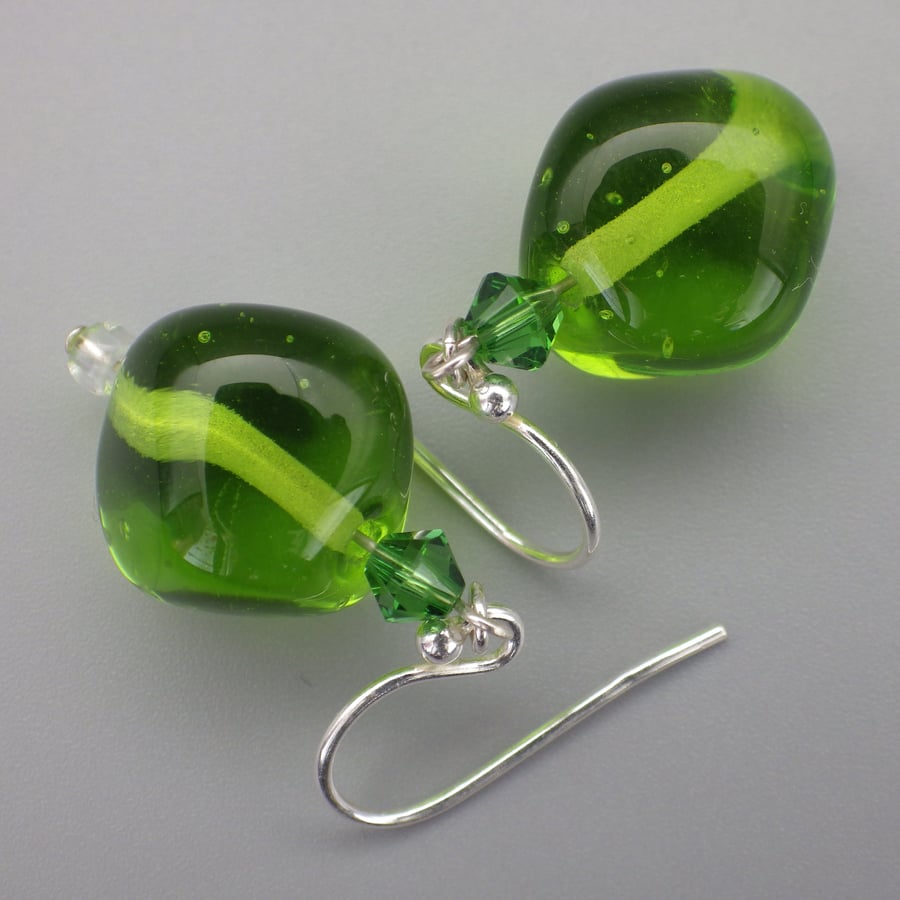 Apple green UK lampwork glass bead earrings