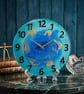 Handmade teal and purple epoxy resin clock with hanger. Battery operated.