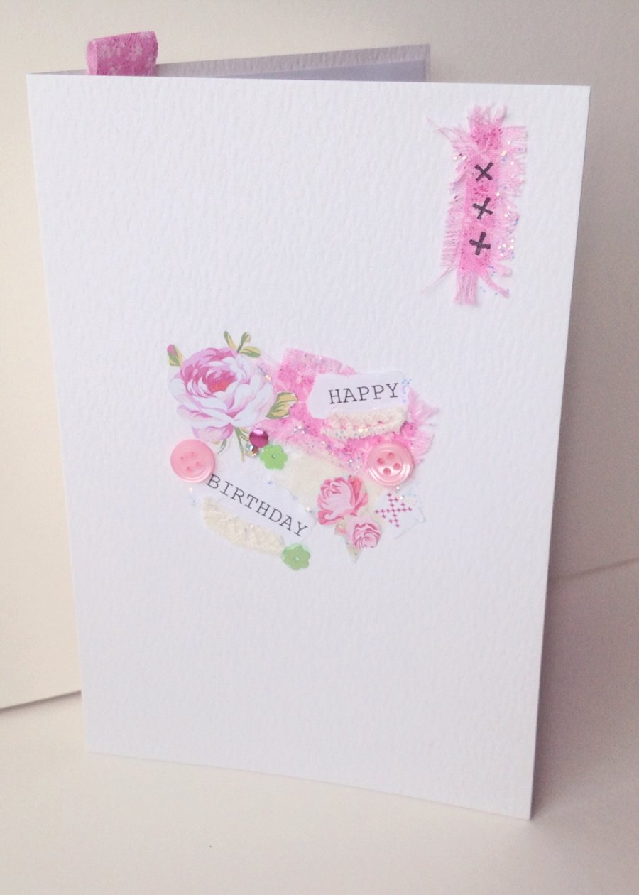 Collage Design Open Greeting Card,Can Be Personalised,Handmade Birthday Card