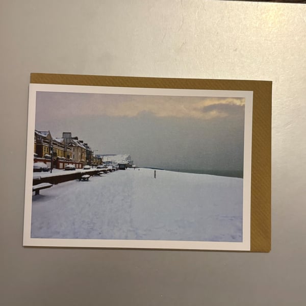 Seaford Beach in Snow A5 Greeting Card 