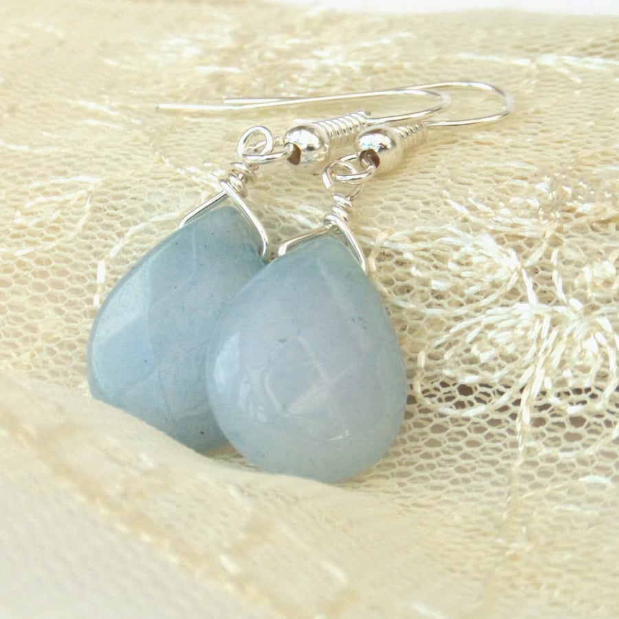 Pastel blue quartz earrings, teardrop shaped earrings