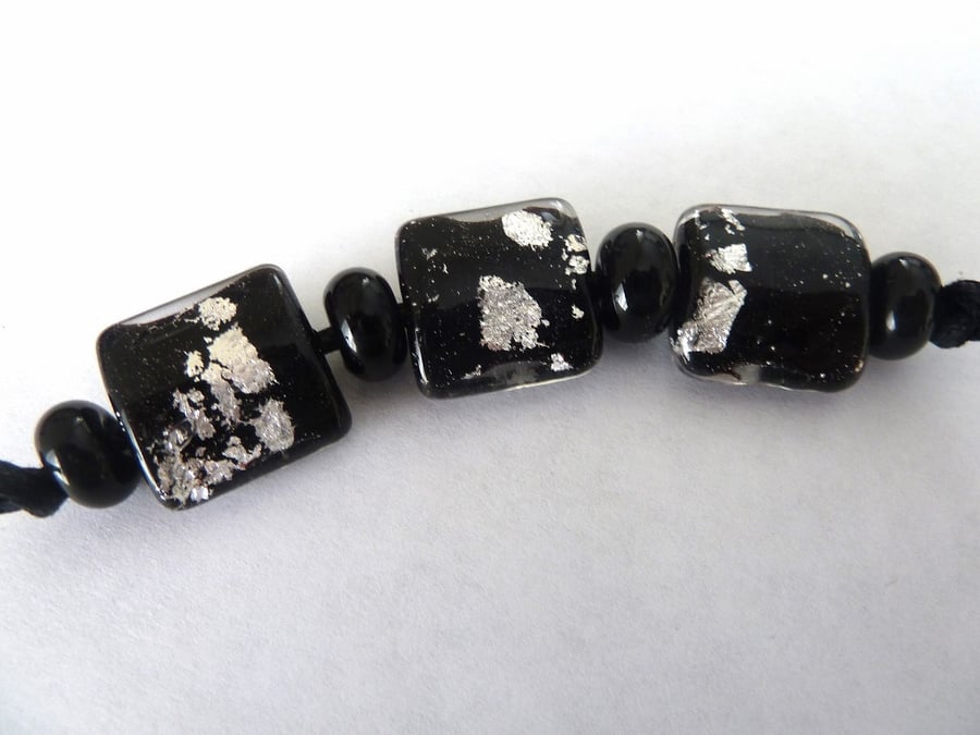 black and silver lampwork glass beads