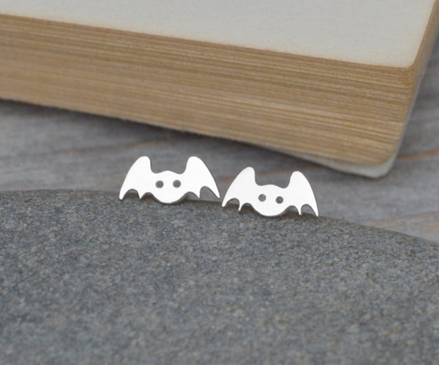 Mini Bat Earring Studs In Sterling Silver