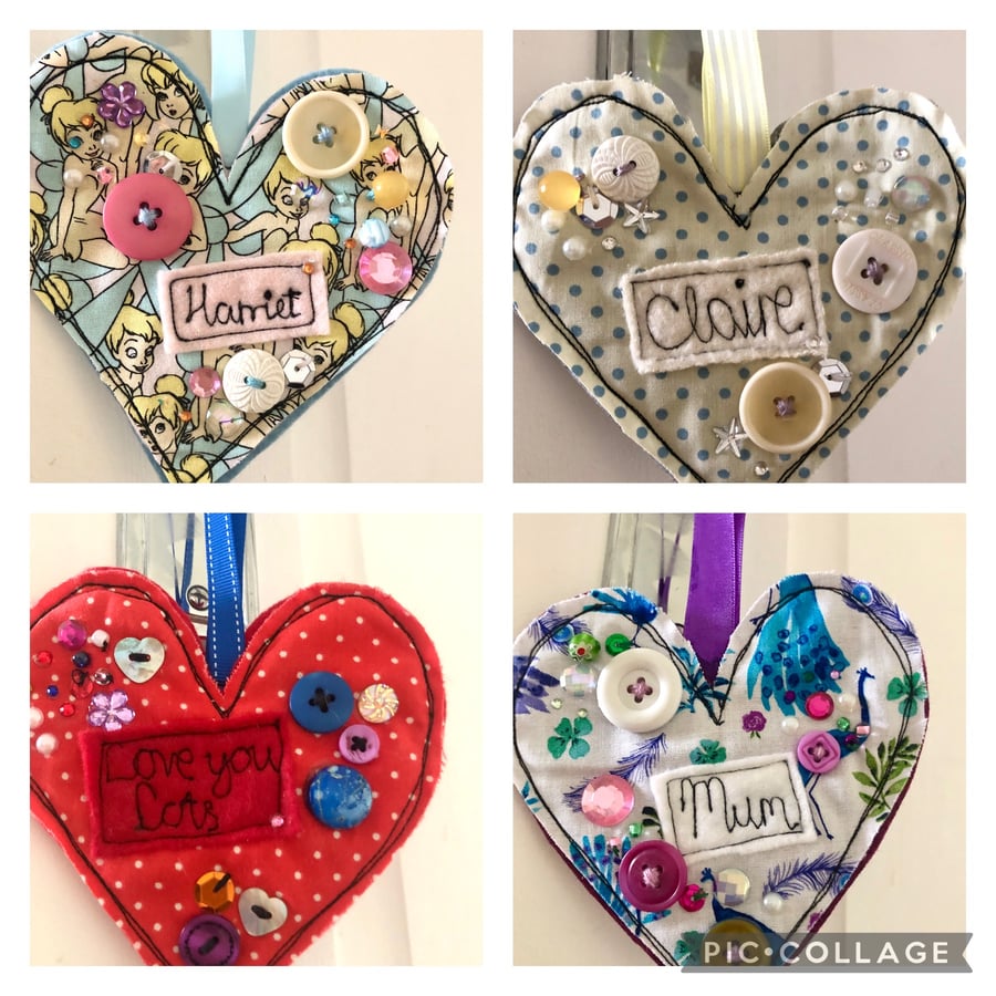 Fabric Hanging Heart, Personalised heart, Small Gift, Cute gift.
