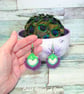 Crochet, embroidered and beaded peacock feather earrings.  - Image 4