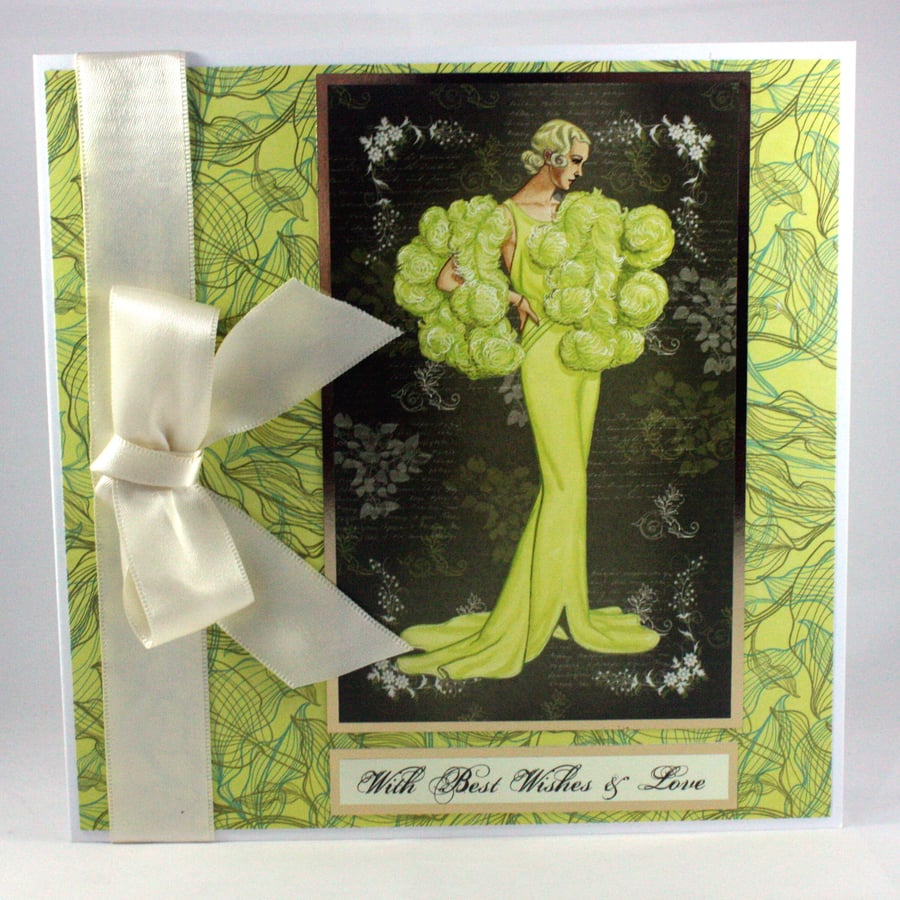 Any occasion card and matching gift tag - glamorous lady