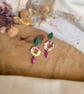 Autumn Fresh Abstract Marbled Hoop & Forest Green Leaf Polymer Clay Dangles - Image 7