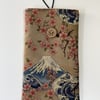 Soft Glasses Case, Mount Fuji Cherry Blossom Print, Japanese Eyeglass Pouch, Wav