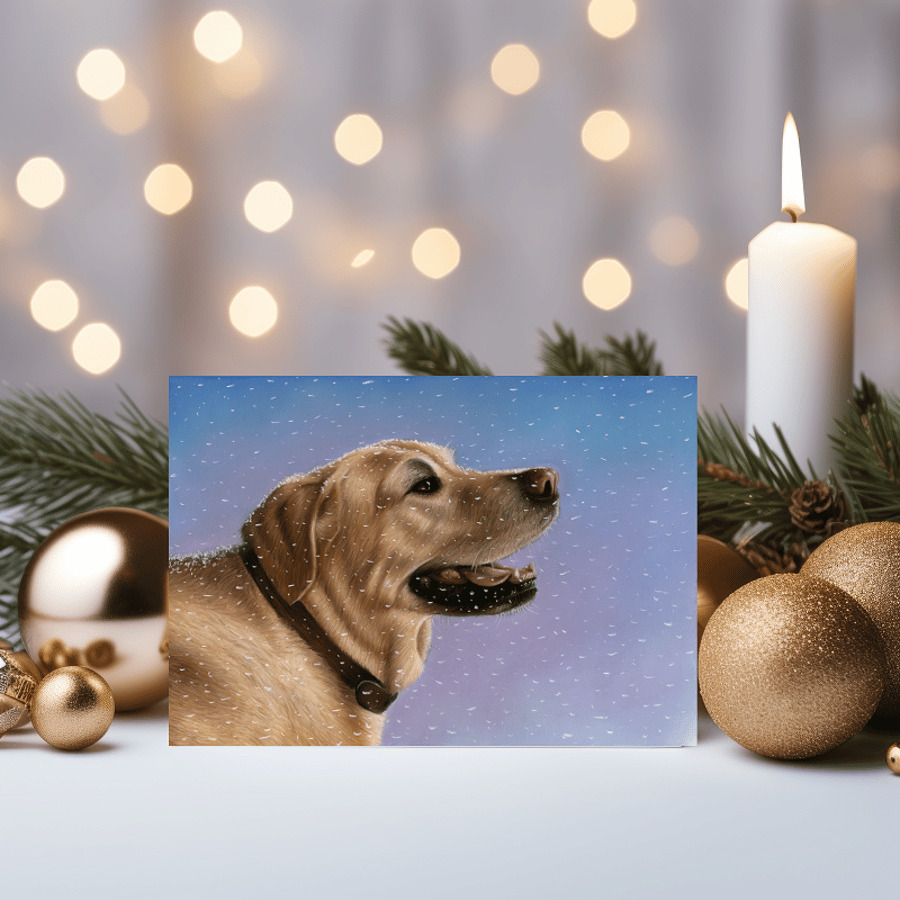 Christmas Card. Dog in Snow.