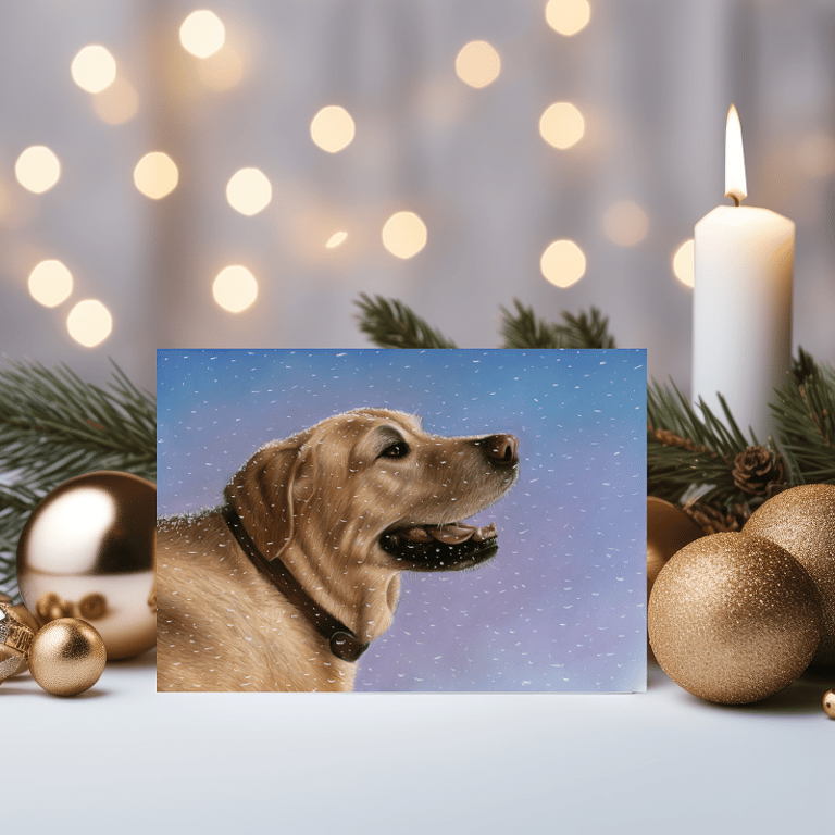 Christmas Card. Dog in Snow.