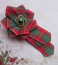 Bruce Red Tartan Ribbon Ruffle Rosette Mini Brooch Pin  - Image 1
