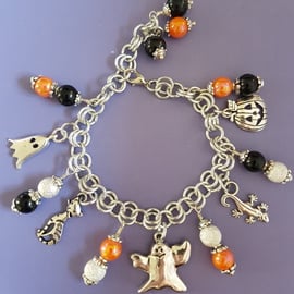 Spooky Black and Orange Halloween charm bracelet