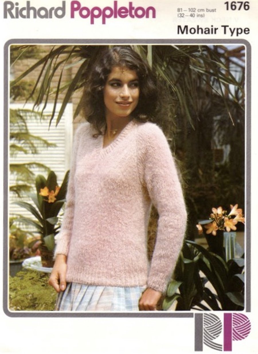 Vintage Knitting Pattern 1676 from Richard Poppleton Mohair Type Sweater