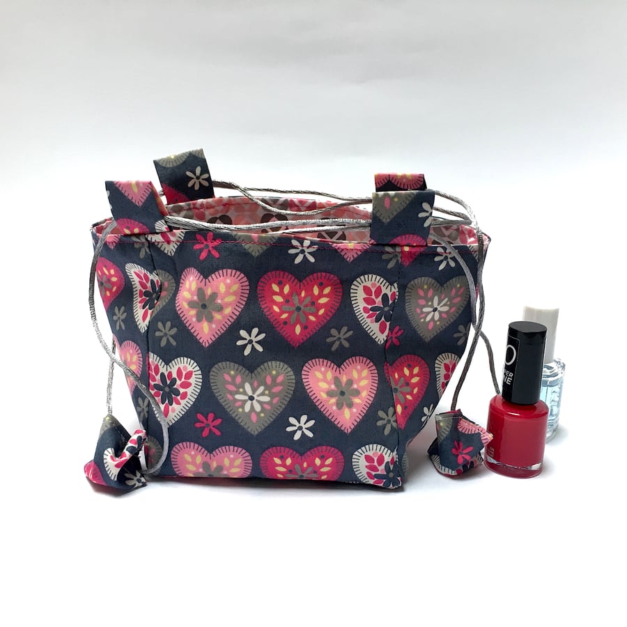 Hearts and Flowers Rice Bag Gift Bag Pink and Grey