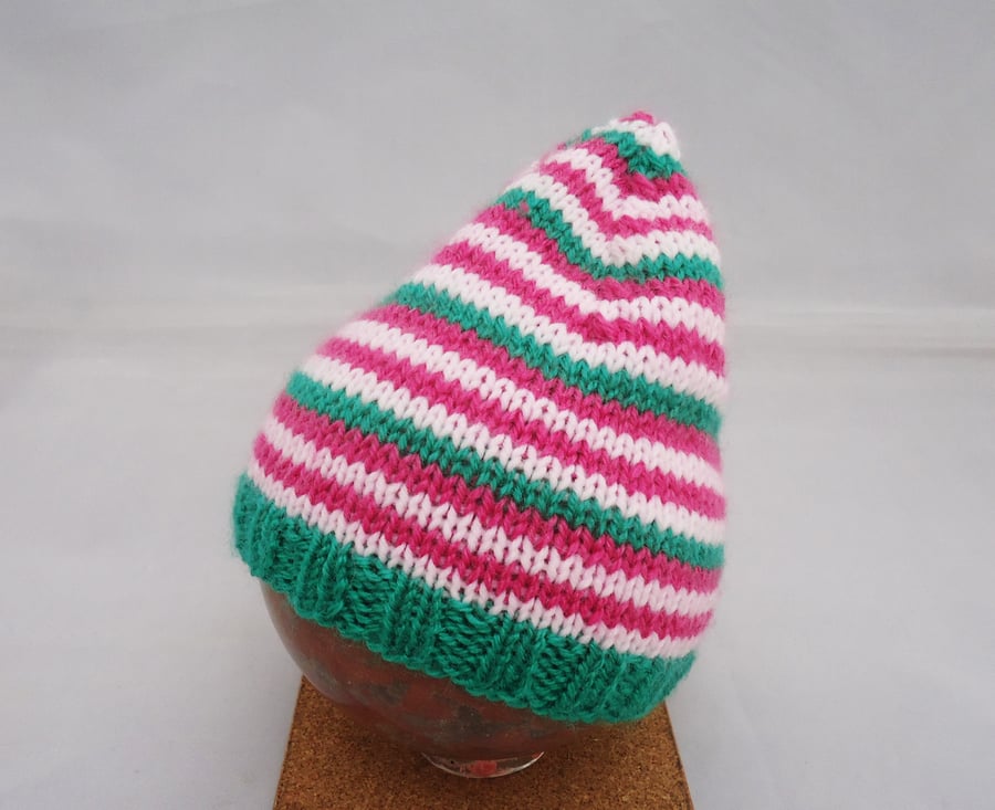 Hand Knit Baby Pixie Hat, Baby Hat, Newborn Hat, Striped Hat