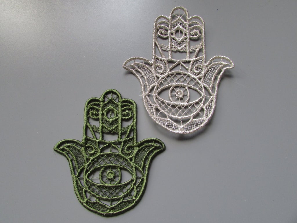 Embroidered Lace Hamsa Applique you choose colour