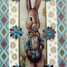 Cute Rabbit - Hand Crafted Decoupage Greeting Card - Blank (3149)