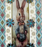 Cute Rabbit - Hand Crafted Decoupage Greeting Card - Blank (3149)