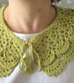 Large Handmade crochet Lime Lace Vintage Ladies Collar , free 2nd class P&P