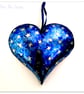 Blue Embossed Metal Heart decoration with star pattern. Hand Made.  - Image 1