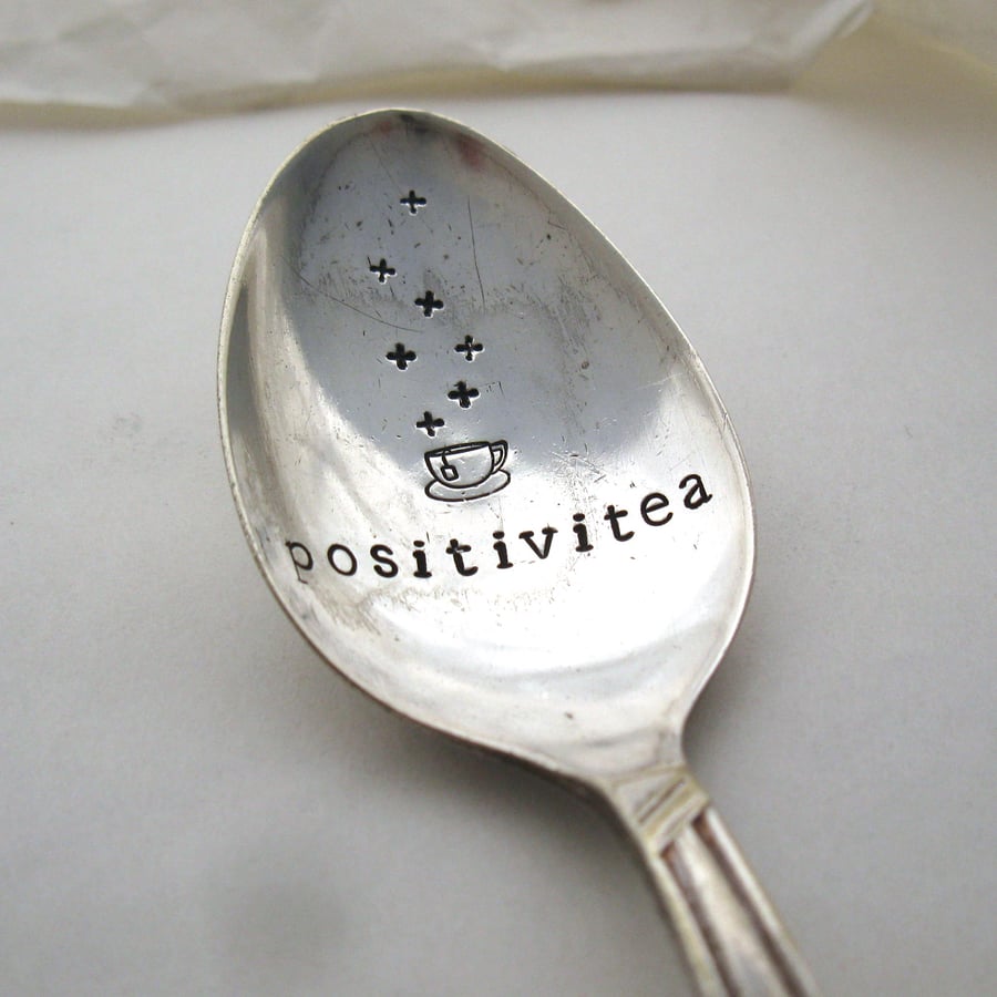 Positiviteaspoon, Handstamped Vintage Spoon, Positivity Gift