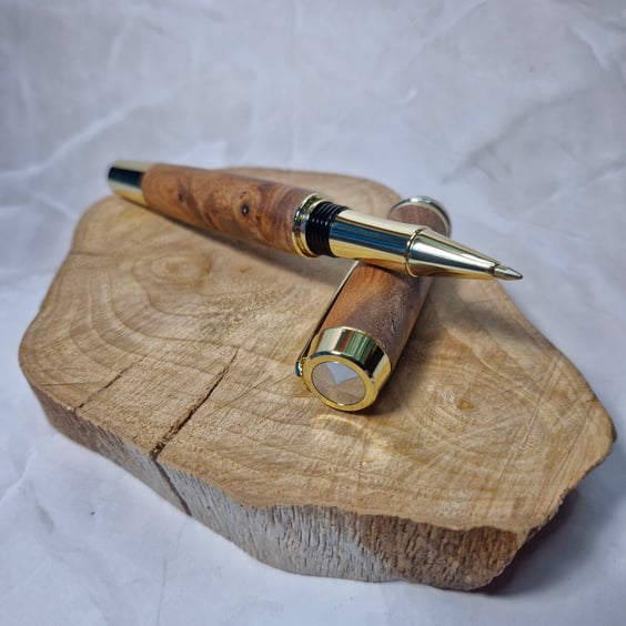 Hand Turned Wooden Ballpoint Pen - Elm Burr