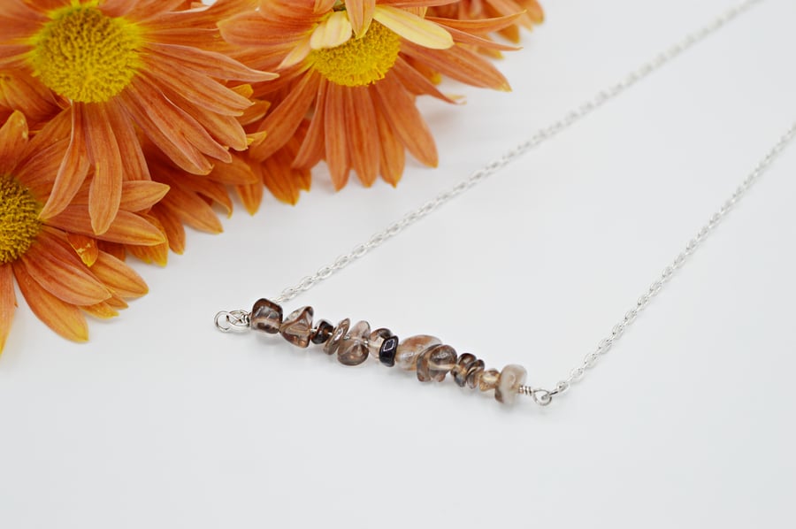 Smoky Quartz Bar Necklace - Free Postage