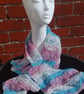 Crochet tricolour blue purple scarf, summer light shawl scarf