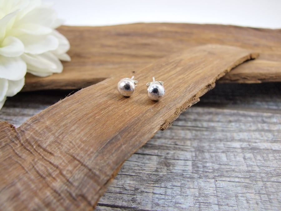 Sterling Silver Round Stud Earrings, Textured Recycled Silver Dainty Earrings
