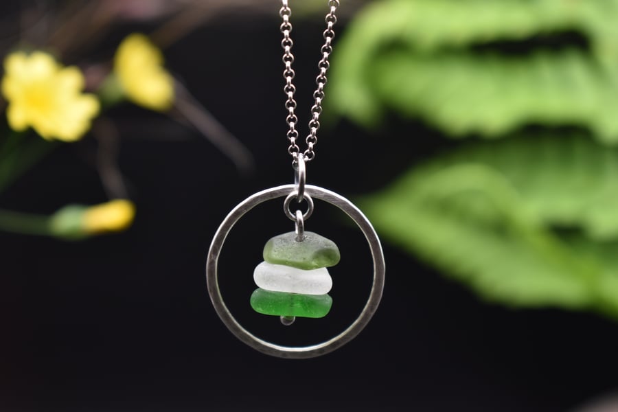 Highland Sea Glass and Sterling Silver Stacked Hoop Necklace