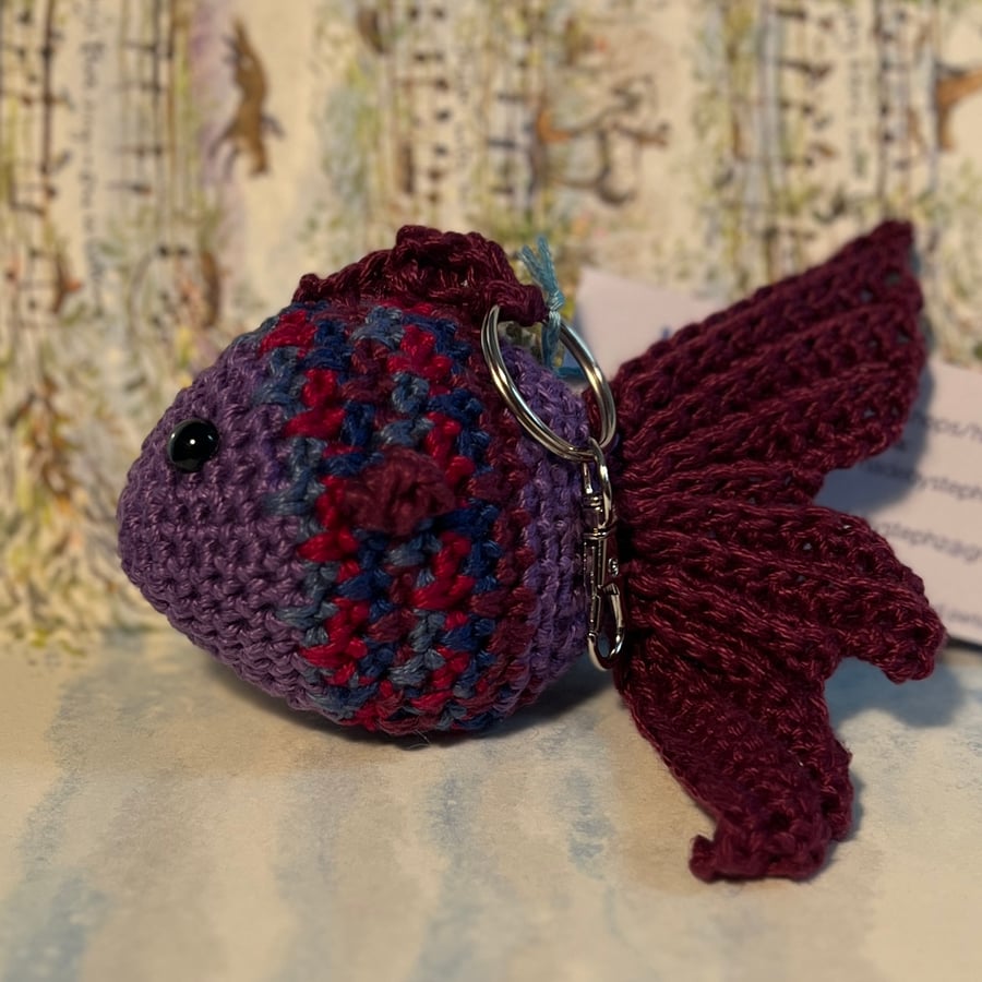 Handmade Crochet Fish Bag Charm - Purples