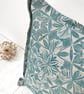 Hand Printed Organic Cotton Square Cushion  - ASTA - Teal Blue - Image 2