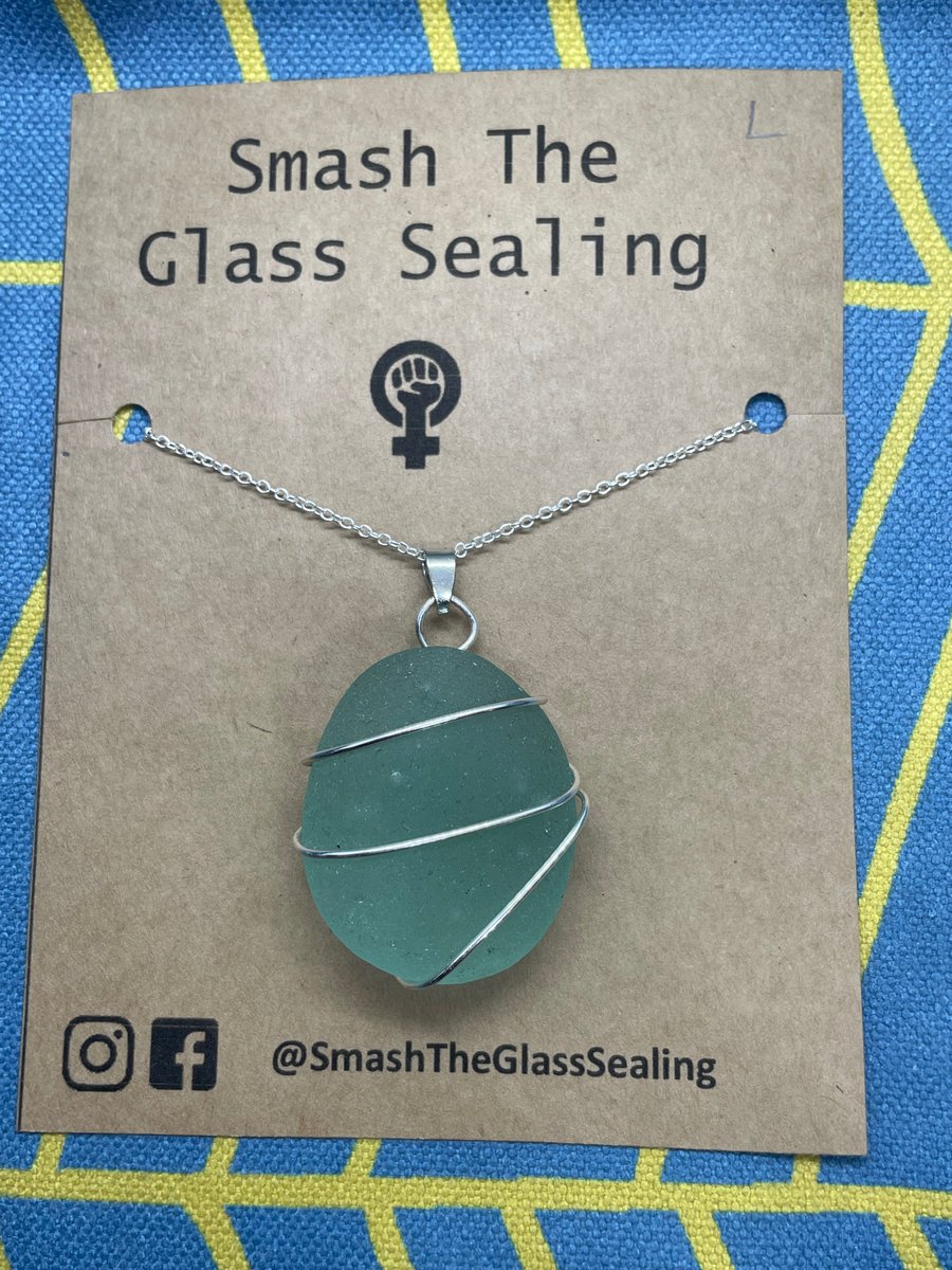 Large Turquoise Aqua Seaham Sea Glass Silver Necklace FREE SHIPPING 