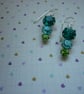 ZIRCON, AQUA, PERIDOT AND STERLING SILVER, VINTAGE STYLE EARRINGS.  1058 - Image 3