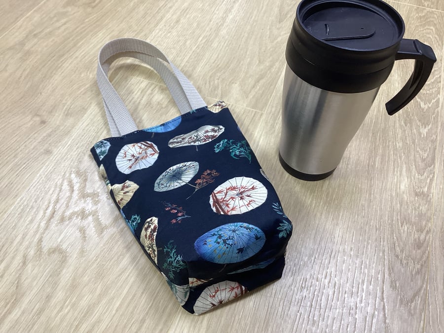 Coffee cup holder bag. Fully reversible coffee cup bag. Coffee cup holder with h
