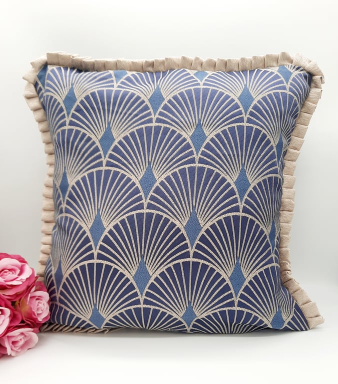 Navy art deco cushion cover, envelope back.  