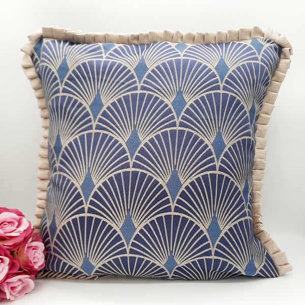 Navy art deco cushion cover, envelope back.  