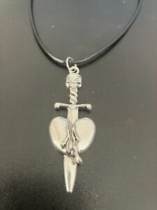 sword dagger bleeding heart skull charm pendant on a 18" leather cord necklace