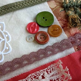 Vintage Golden Brown Slow Stitching Kit - Welsh Cake themed remnant bundle