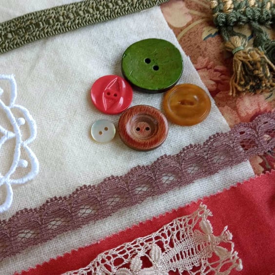 Vintage Welsh High Tea Slow Stitching Kit -  themed fabric remnants & trims