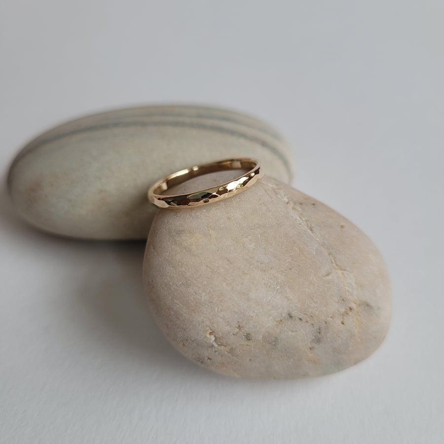 Slim Hammered 9ct Yellow Gold Wedding Band Ring - jewellery 