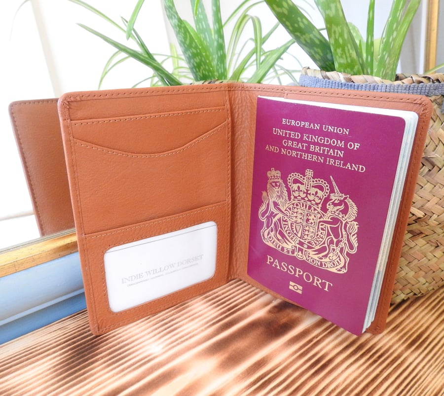 Tan Leather Passport Holder, Tan Passport Cover, Tan Leather Travel Wallet