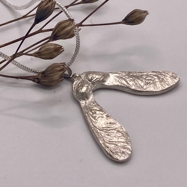 Handmade Fine Silver Sycamore Seed Pendant Necklace