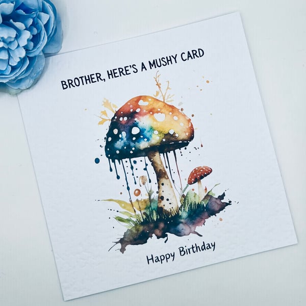 Mushy birthday card for brother can be customised psychedelic watercolour design