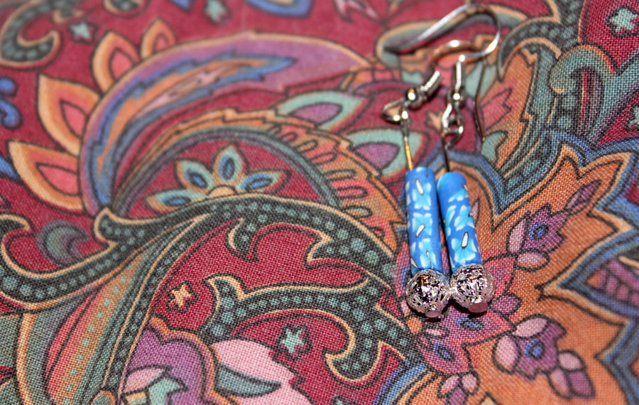 Beautiful Blue Floral Dangle Earrings