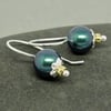 Teal Pearl Earrings - Blue Green Pearl Drop Earrings - Sterling Silver