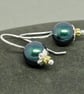 Teal Pearl Earrings - Blue Green Pearl Drop Earrings - Sterling Silver